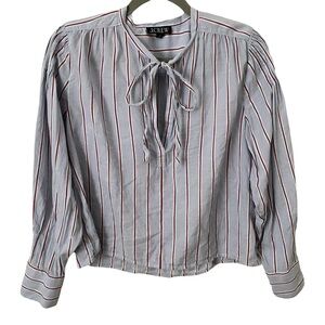 J. Crew Red White Blue‎ Striped Long Sleeve Tie Top Dobby Classic Blouse Small